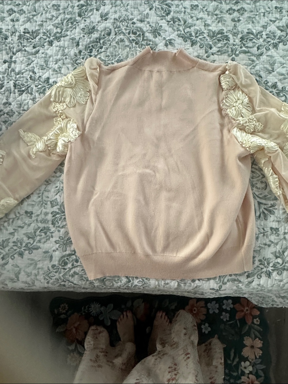 Women’s Cream Floral Appliqué Cowl Sweater